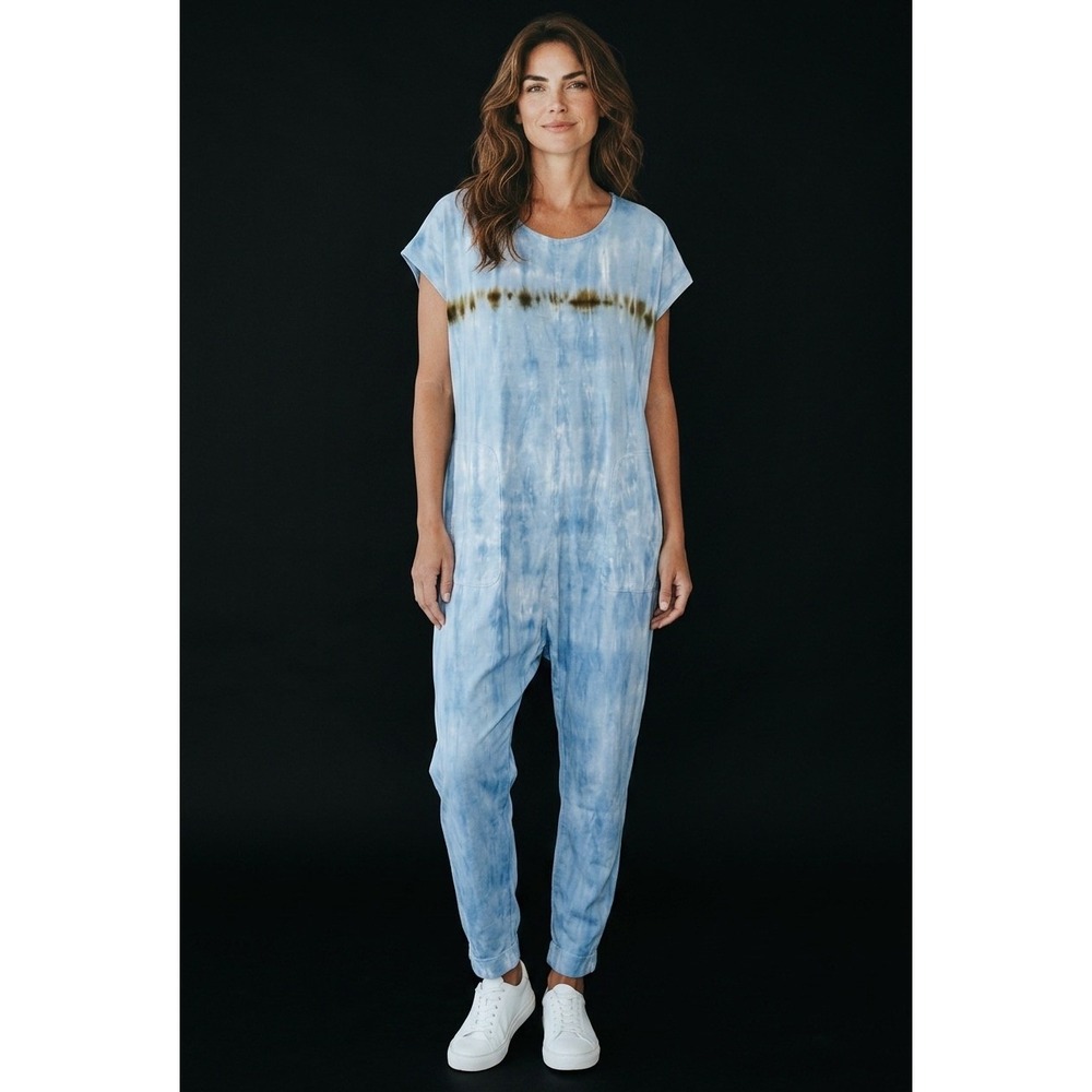 Raquel Allegra Basic Blue Tie Dye Drop Crotch Jumpsuit One piece outfit S M